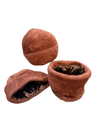 Fur Beanie Satin lined Brown