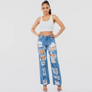 High Waist Cut Out Wide JEANS - Kulture Original