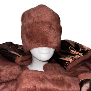Fur Beanie Satin lined Brown