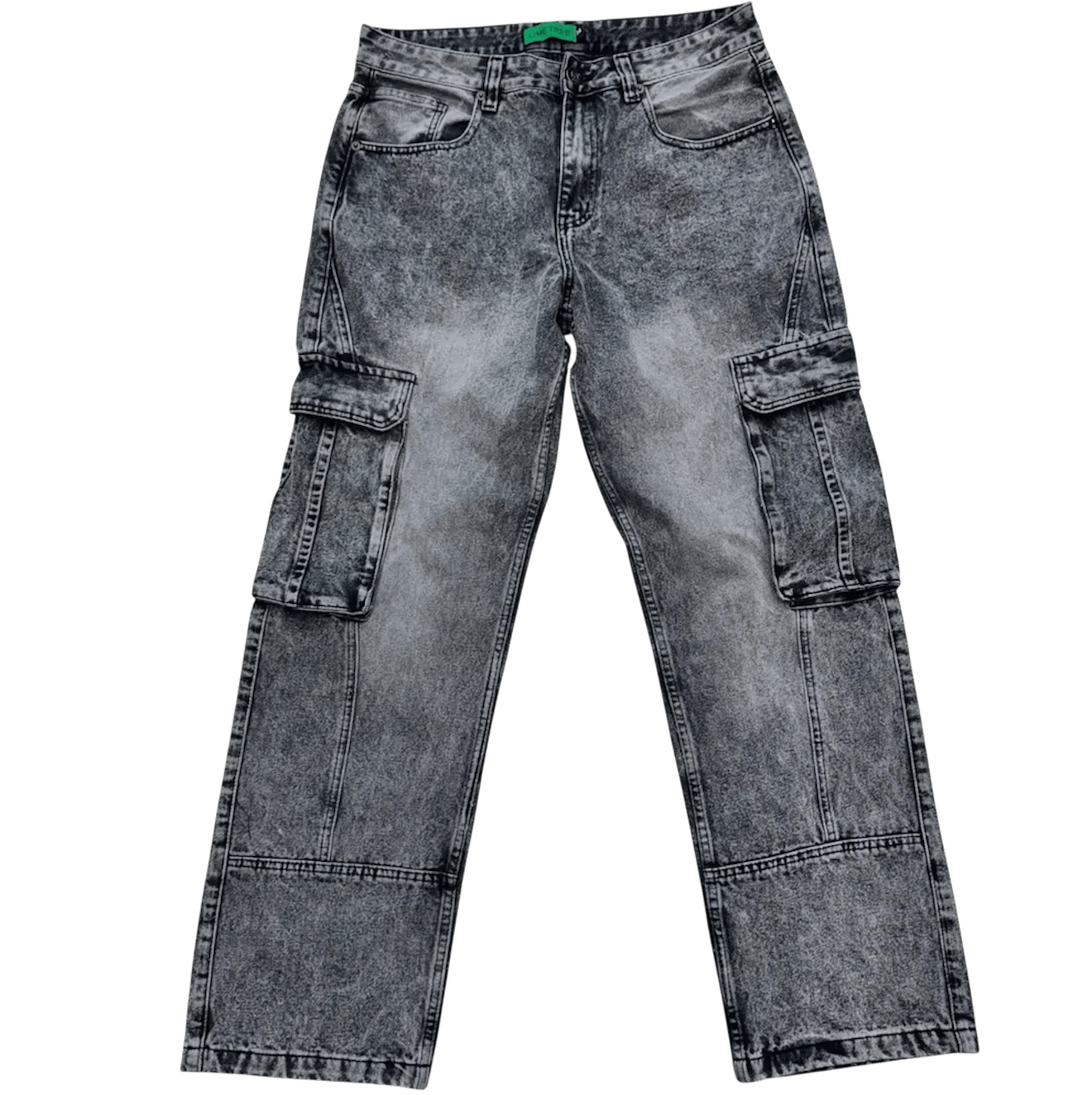 Black Acid washed Denim Cargo Jeans - Kulture Original