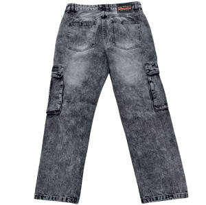 Black Acid washed Denim Cargo Jeans - Kulture Original
