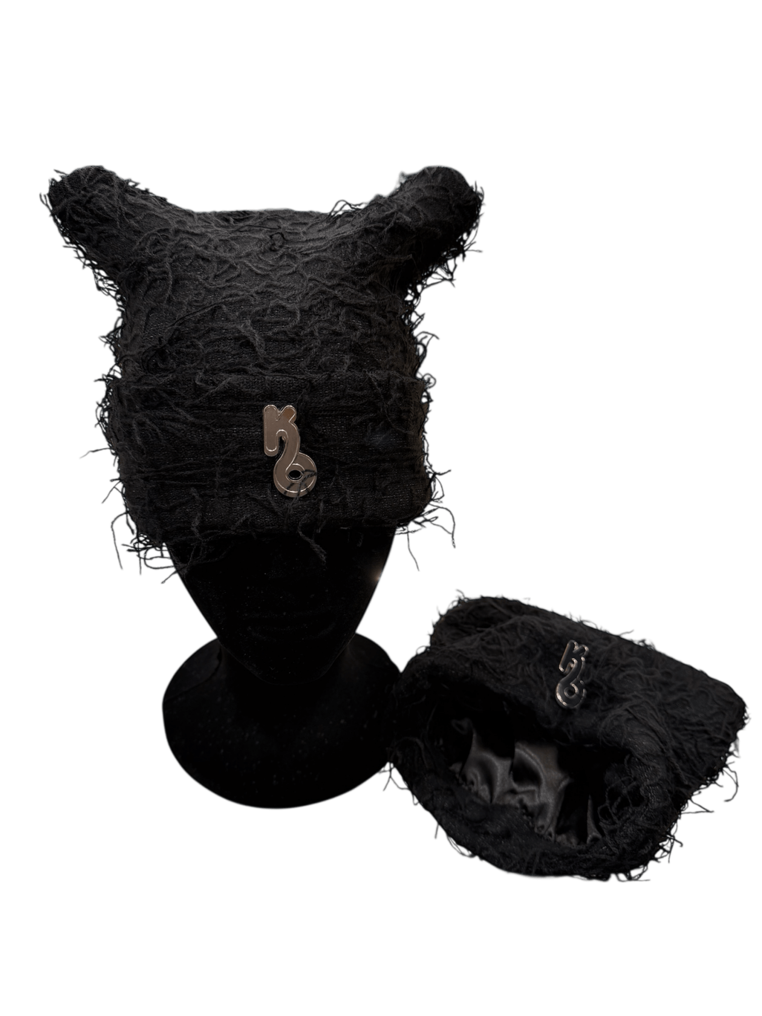 Black Boxed Distressed Beanie - Satin Lined - Kulture Original