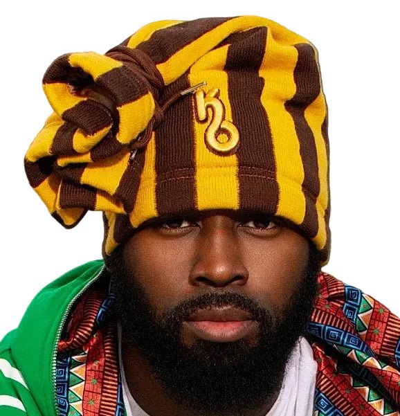 Brown & Yellow 90s Tie Hat & Neck Warmer – Satin Lined - Kulture Original