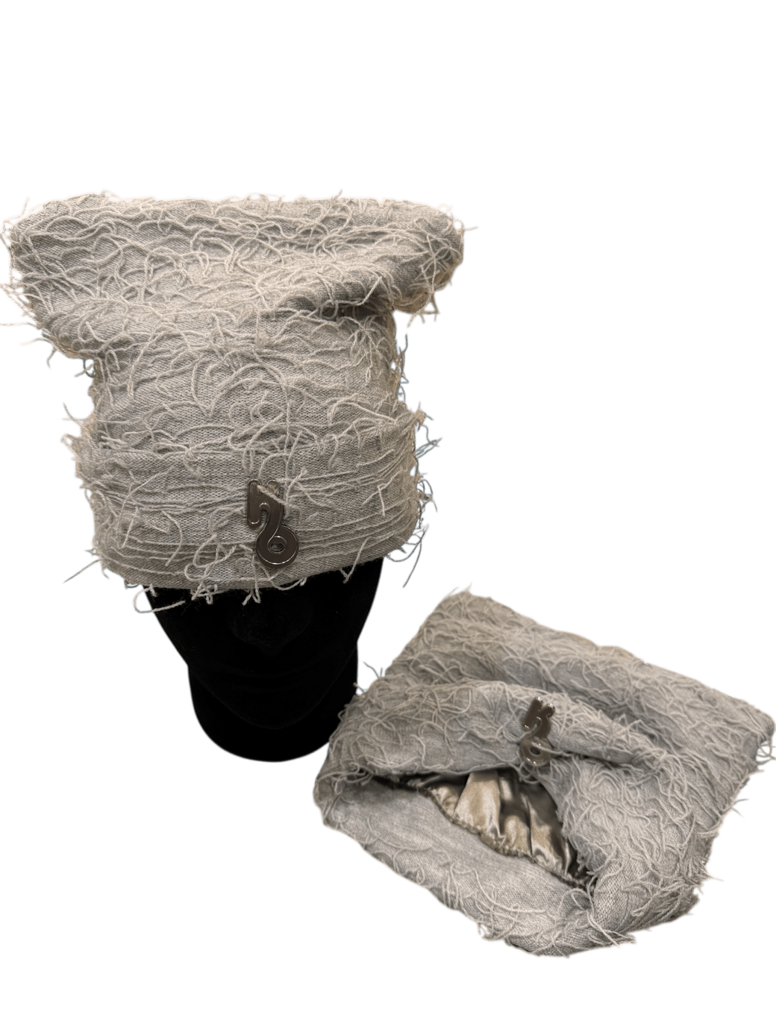 Gray Boxed Distressed Beanie - Satin Lined - Kulture Original