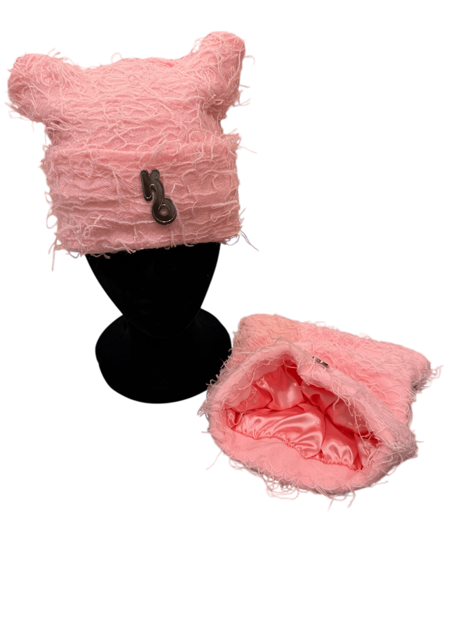 Pink Boxed Distressed Beanie - Satin Lined - Kulture Original