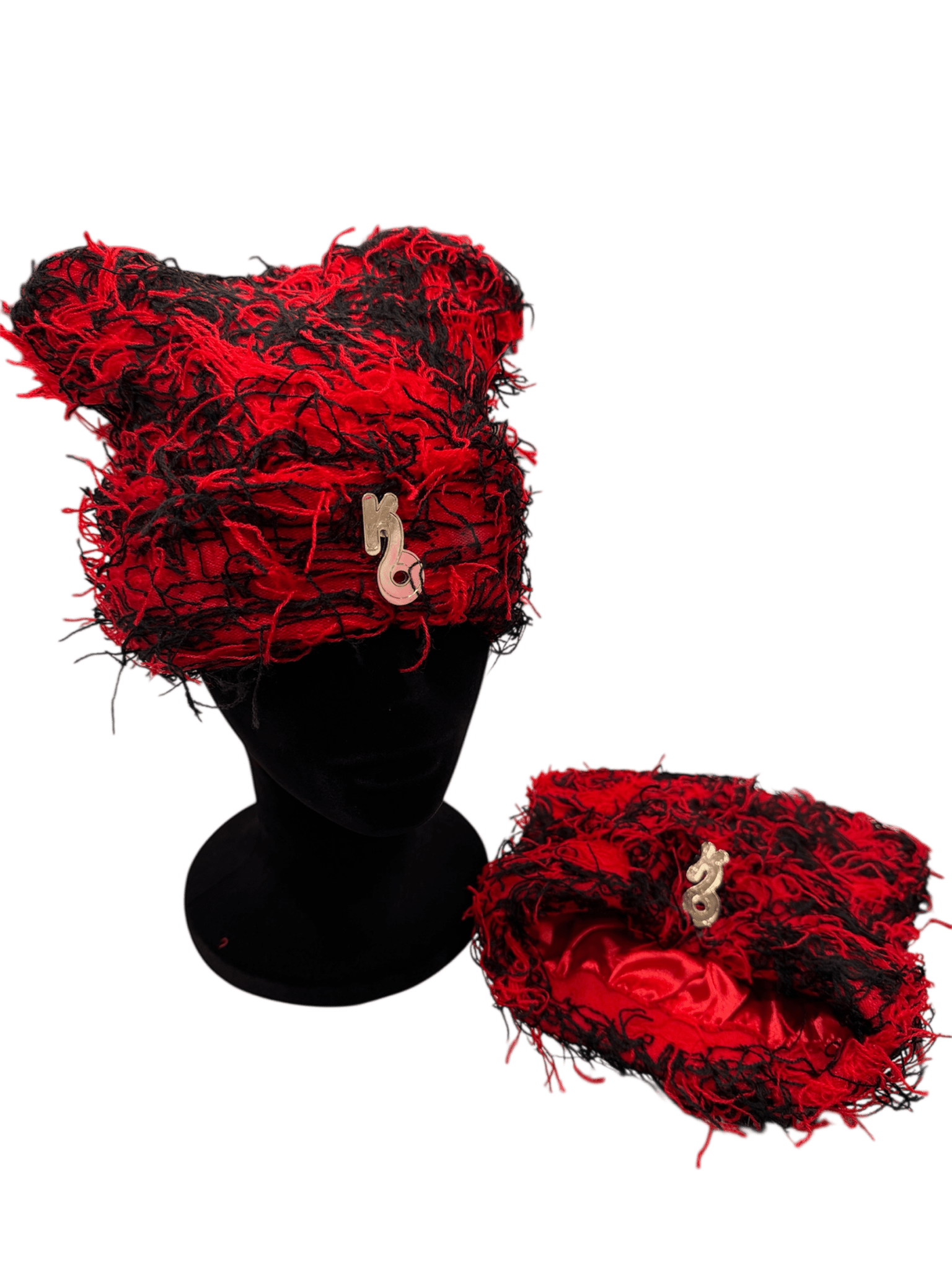 Red and Black Boxed Distressed Beanie - Satin Lined - Kulture Original