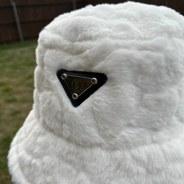 White Fur Bucket Hat